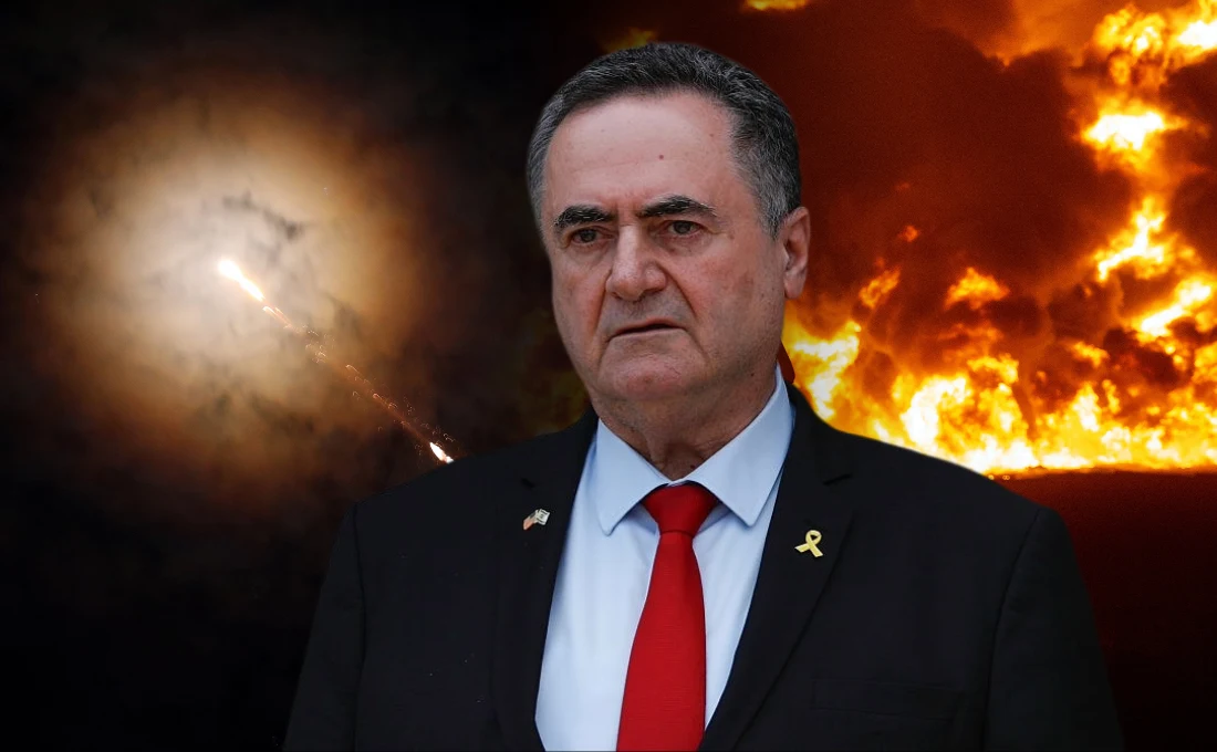 Minister obrony Izraela Jisrael Kac Minister obrony Izraela Israel Kac na tle wybuchów
