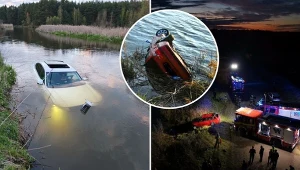 Dwa podobne wypadki w województwie łódzkim. Samochody osobowe wpadły do wody
