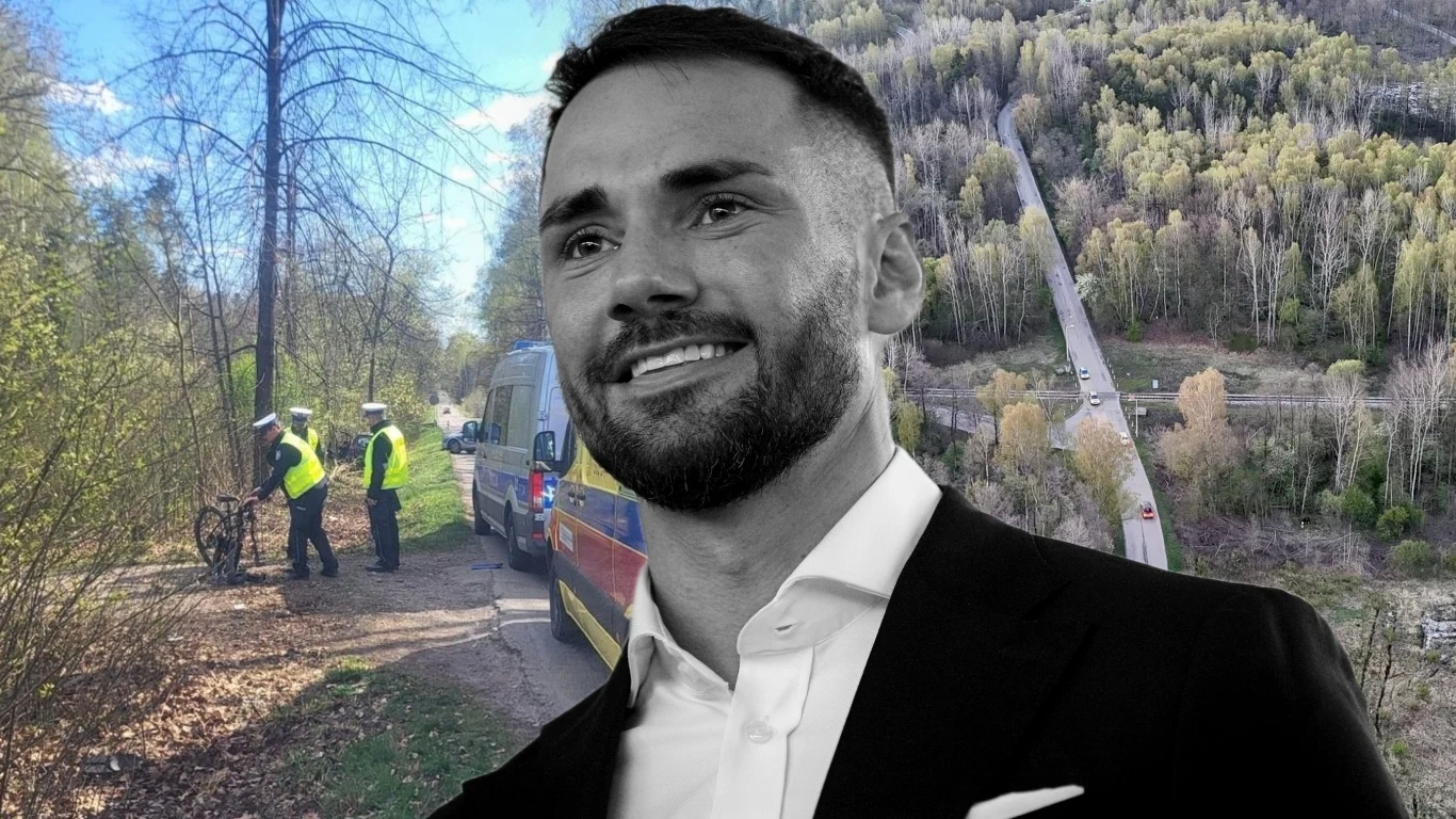 Łukasz Litewka zginął w tragicznym wypadku. Kilka godzin wcześniej ogłoszono przetarg Łukasz Litewka w garniturze na tle lasu; obok policjanci przy radiowozie na ścieżce leśnej.