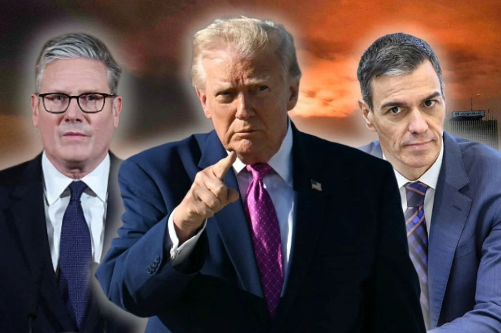USA są niezadowolone z postawy NATO ws. Iranu. Możliwy cios w Hiszpanię Premier Wielkiej Brytanii Keir Starmer, prezydent USA Donald Trump i premier Hiszpanii Pedro Sanchez