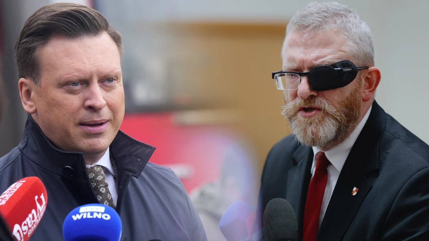 Burmistrz Wilna nie chce wizyty Grzegorza Brauna. "Co zgubiłeś?" Burmistrz Wilna Valdas Benkunskas i Grzegorz Braun