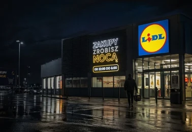 Sklep Lidl w nocy