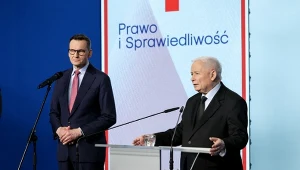 Mateusz Morawiecki i Jarosław Kaczyński podczas wspólnej konferencji prasowej
