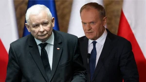 Nowy sondaż partyjny. Na zdj. prezes PiS Jarosław Kaczyński i lider KO Donald Tusk