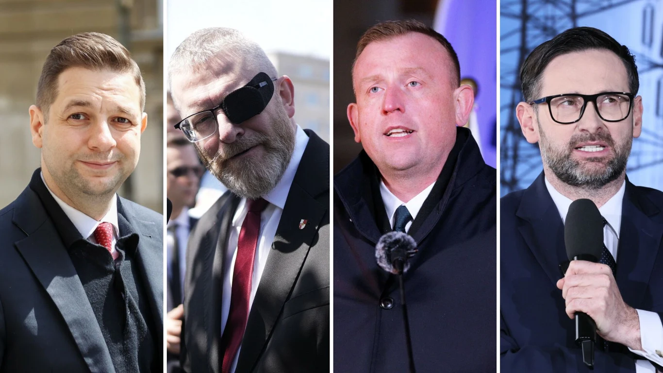 Parlament Europejski uchylił immunitety Jakiego, Brauna, Buczka i Obajtka Czterej europosłowie: Jaki, Braun, Buczek, Obajtek w garniturach, dwaj z mikrofonami, jeden z brodą i okularami.