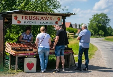 Жінка продає полуницю на узбіччі дороги