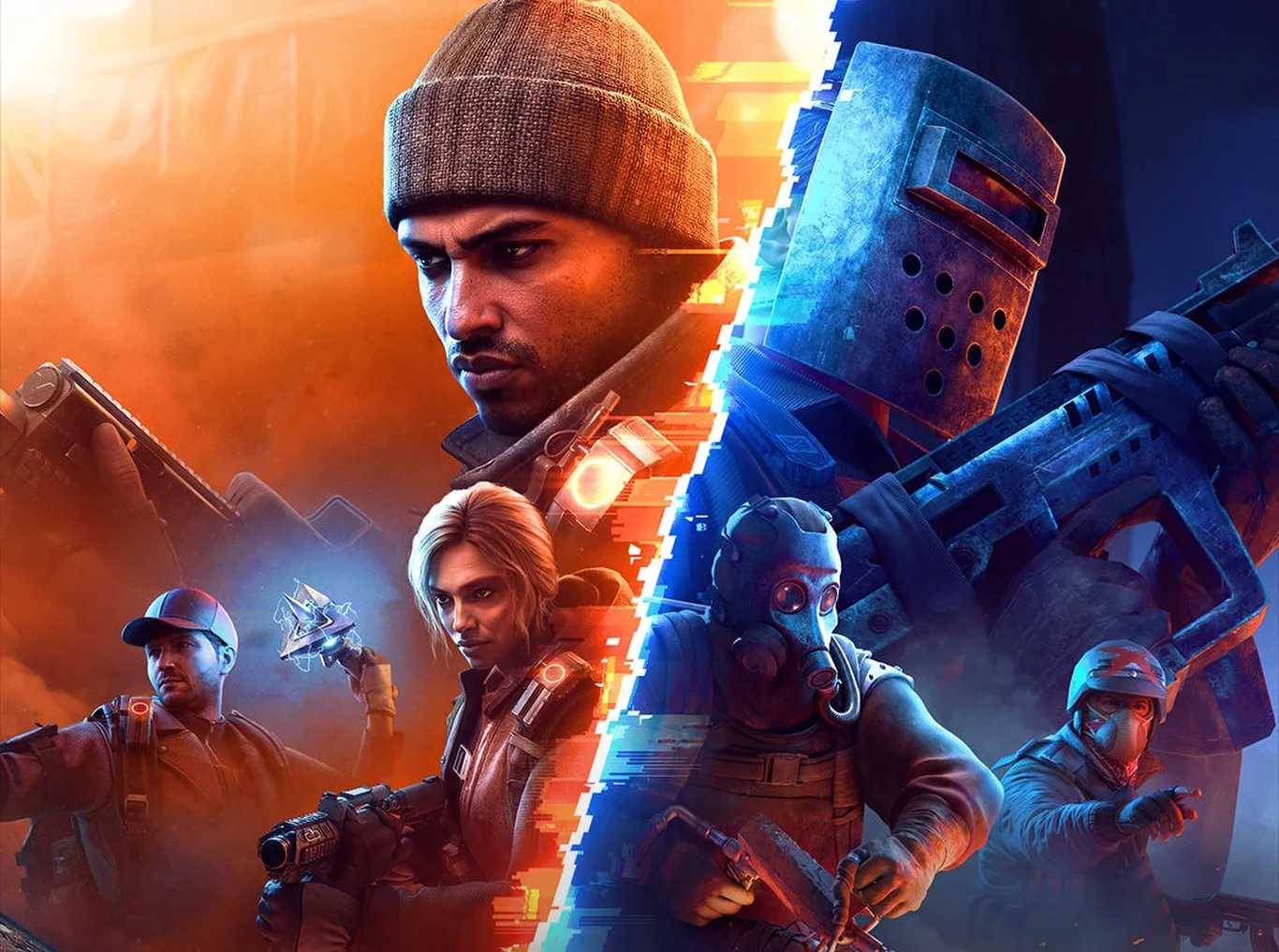 Tom Clancy’s The Division: Resurgence Dwie drużyny w Tom Clancy’s The Division: Resurgence, oddzielone pomarańczowo-niebieskim światłem.