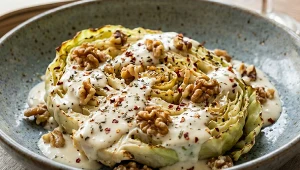 Pieczona kapusta włoska – z gorgonzolowym sosem i orzechami