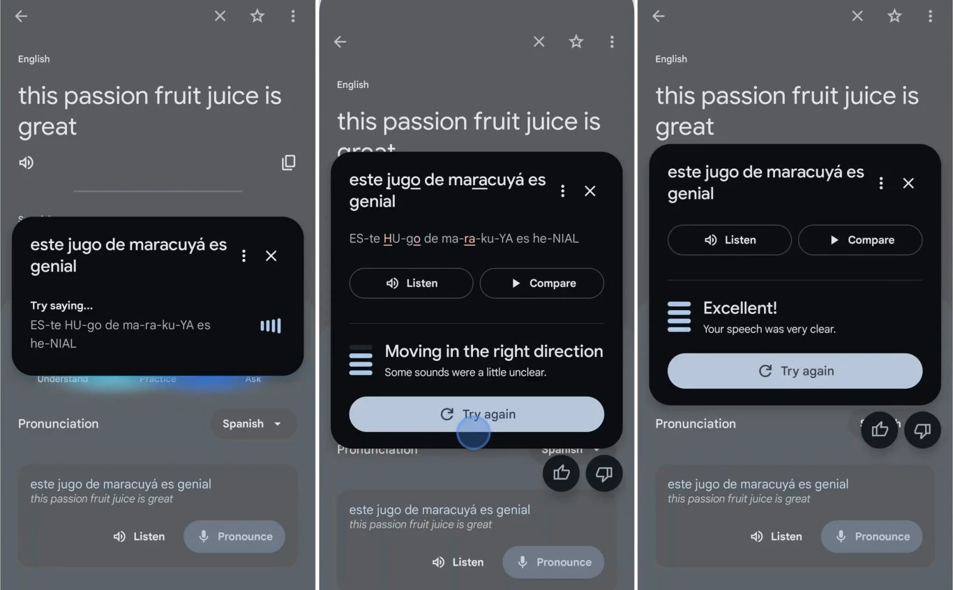 AI w Google Translate analizuje wypowiedź ustną użytkownika i pomaga mu poprawić wymowę
