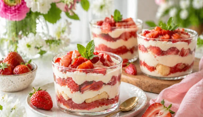Truskawkowe tiramisu z waniliowym kremem