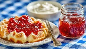 Gofry z dżemem możesz podać na śniadanie lub słodką przekąskę