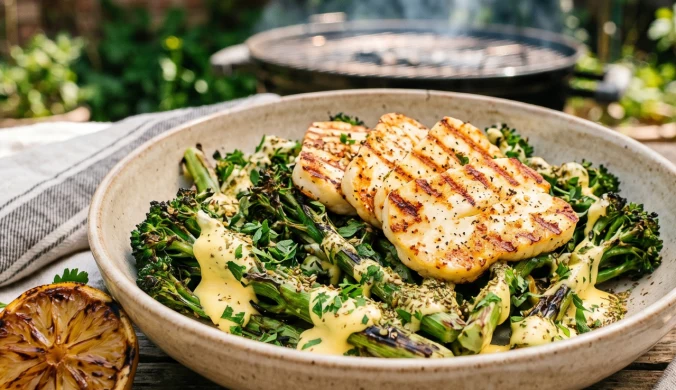 Grillowane dzikie brokuły z serem halloumi – w sosie holenderskim