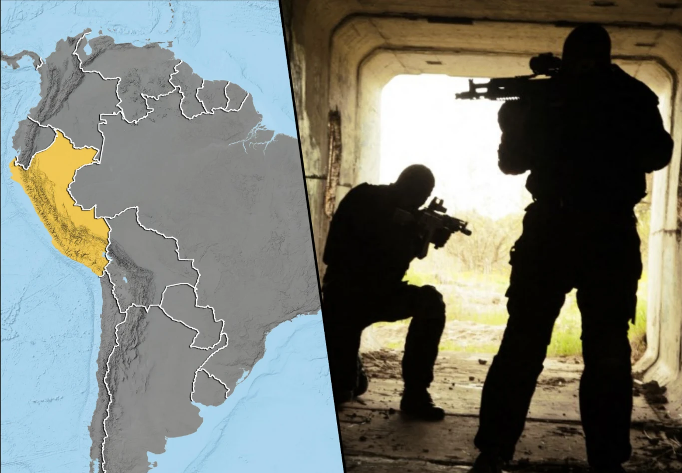 Rosja rekrutowała ludzi w Peru. Setki osób podstępem rzucono na wojnę w Ukrainie Mapa Ameryki Południowej z zaznaczonym Peru, obok dwóch wojskowych