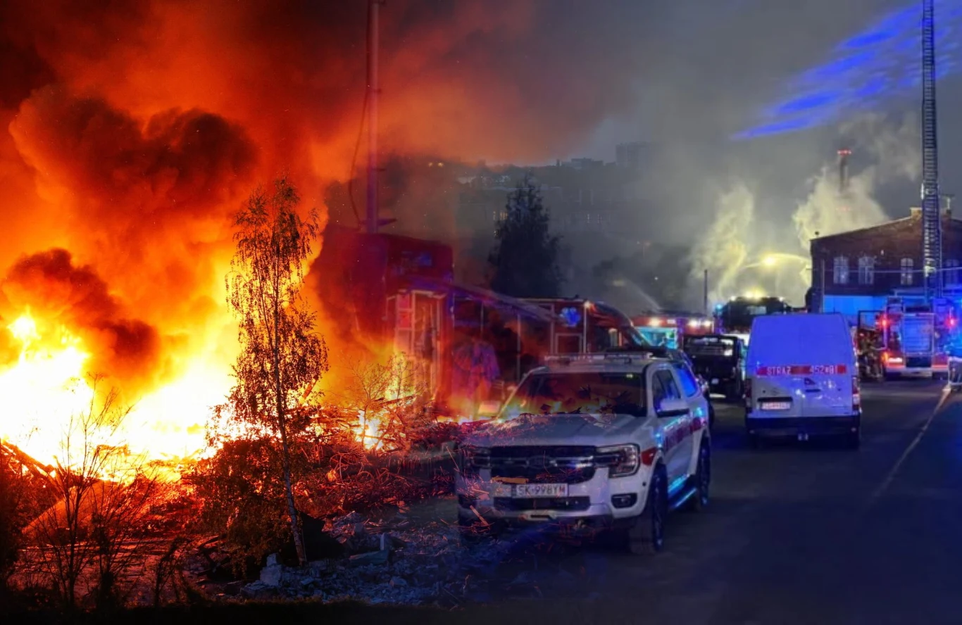 Pożar w Gliwicach Płomienie i służby w Gliwicach