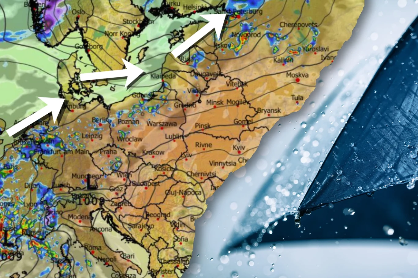 Pofalowany front atmosferyczny przyniesie przelotne deszcze i burze do północnej i zachodniej Polski Pogoda na poniedziałek z deszczem i burzami. Północ i zachód z wyraźnie gorszą pogodą w ciągu dnia