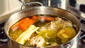 Preparation of chicken soup with vegetables. Polish cuisine.