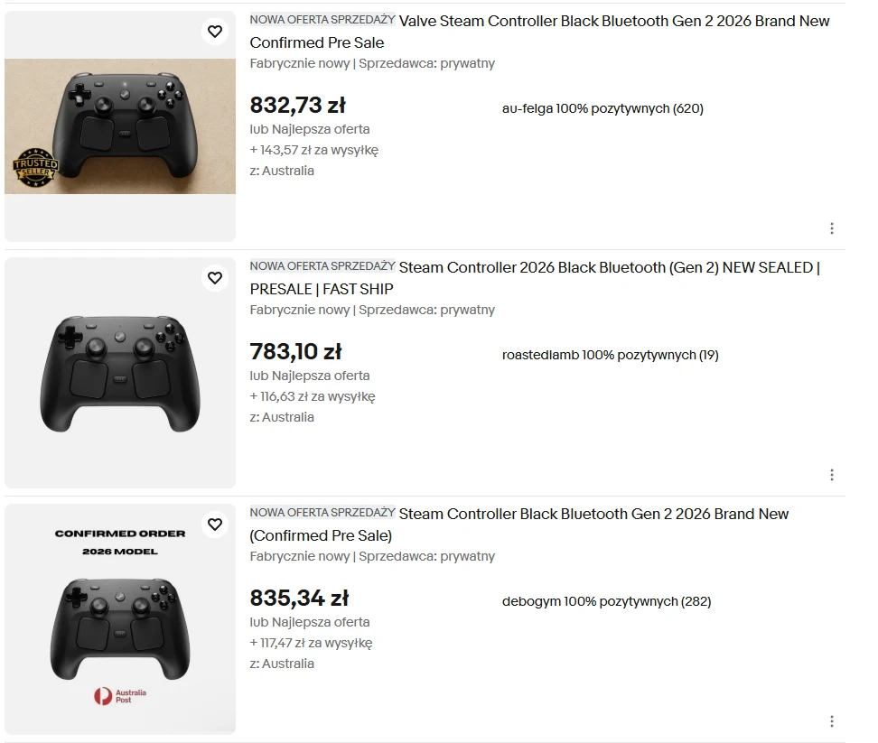 Oferty odsprzedaży Steam Controllera na serwisach aukcyjnych Oferty odsprzedaży Steam Controllera na serwisach aukcyjnych