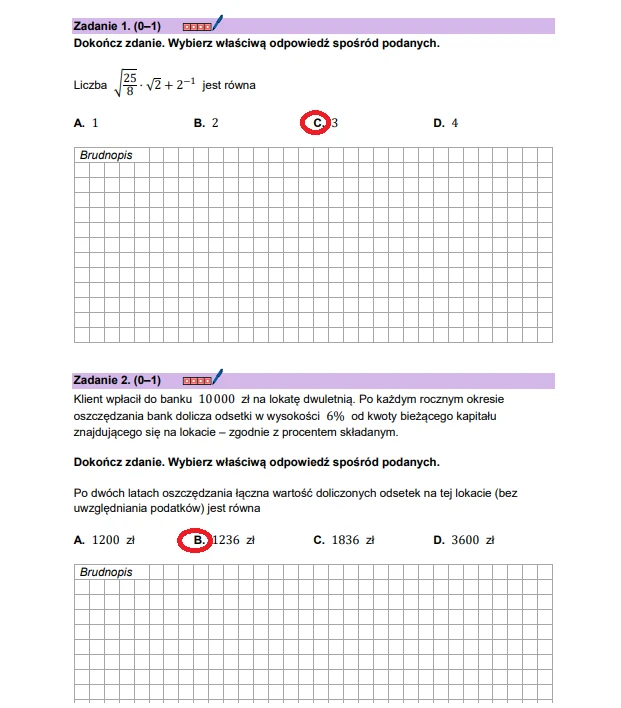 Matura 2026. Matematyka, poziom podstawowy. Arkusz CKE - zadania 1 i 2 Matura 2026. Matematyka, poziom podstawowy. Arkusz CKE - zadania 1 i 2