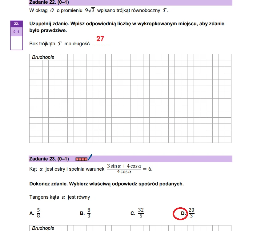 Matura 2026. Matematyka, poziom podstawowy. Arkusz CKE - zadania 22 i 23 Matura 2026. Matematyka, poziom podstawowy. Arkusz CKE - zadania 22 i 23