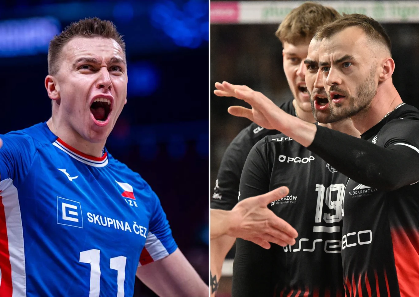 Lukas Vasina (z lewej) i Jakub Bucki pomogli Asseco Resovii przedłużyć szanse na medal Lukas Vasina i Jakub Bucki na boisku podczas meczu Asseco Resovii. Vasina w niebieskim stroju, Bucki w czarnej koszulce.