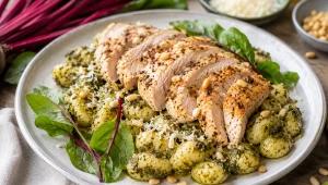 Pieczona pierś z kurczaka z gnocchi i pesto z botwiny