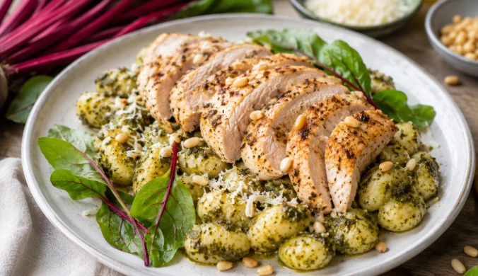 Pieczona pierś z kurczaka z gnocchi i pesto z botwiny