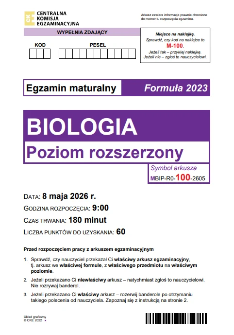 Matura 2026. Biologia, poziom rozszerzony. Arkusz CKE - strona 1