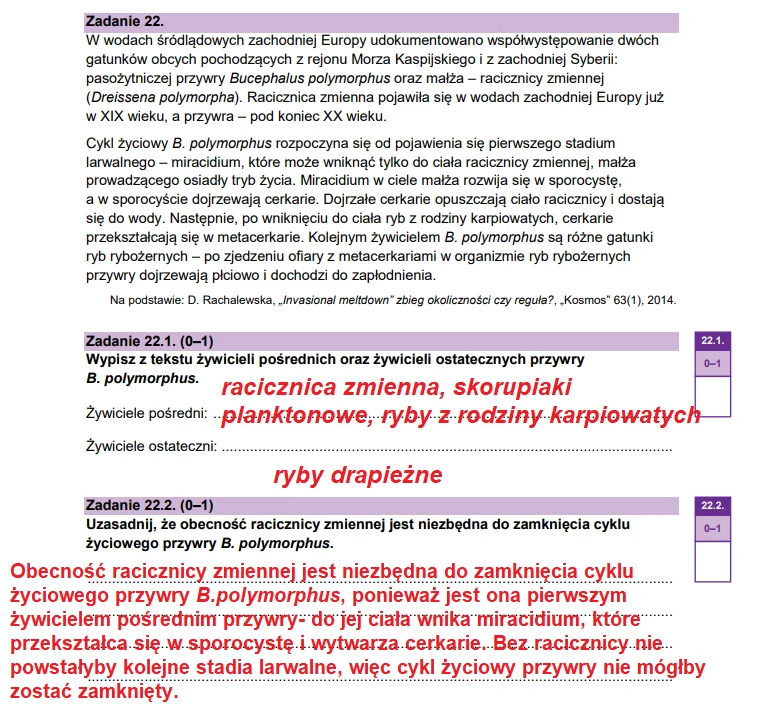 Matura 2026. Biologia, poziom rozszerzony. Arkusz CKE - zadanie 22