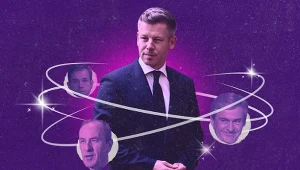 Péter Magyar stał się centralną postacią węgierskiej polityki. Grafika: Magdalena Piasecka