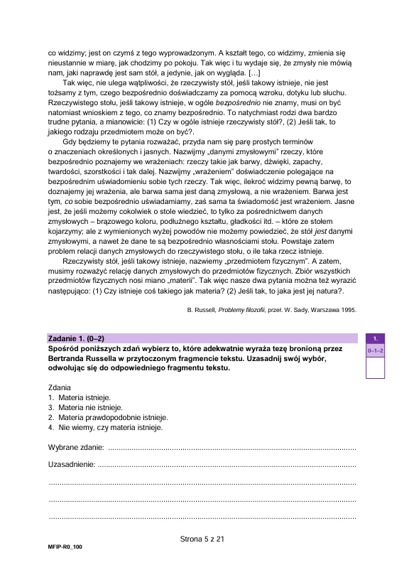 Strona podręcznika z tekstem literackim, pytaniami sprawdzającymi i poleceniem wyboru poprawnego zdania oraz uzasadnienia na podstawie przeczytanego fragmentu.