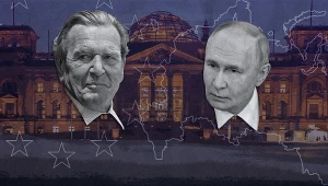 Gerhard Schröder i Władimir Putin. Grafika: Aleksandra Włodarczyk