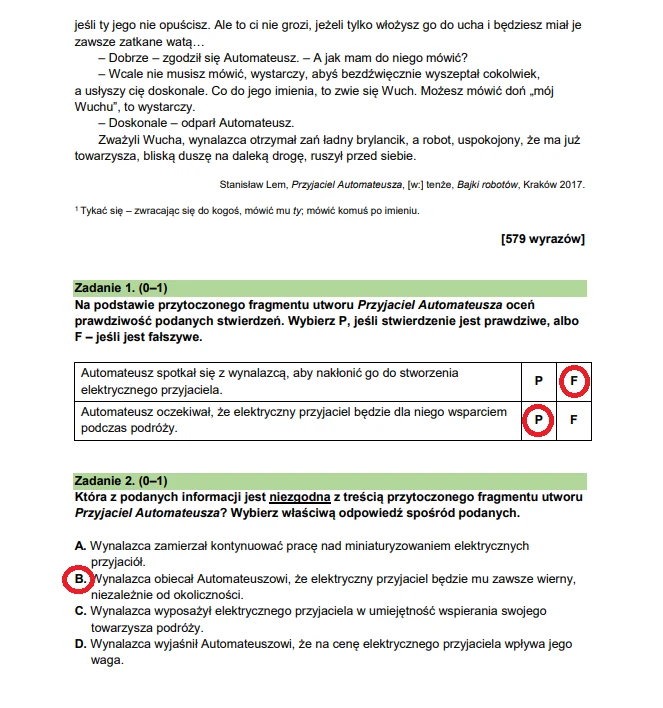 Egzamin ósmoklasisty 2026, język polski. Arkusz CKE i odpowiedzi - zadania 1 i 2