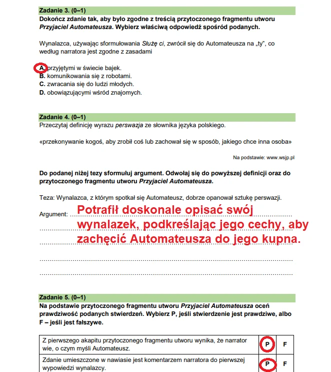 Egzamin ósmoklasisty 2026, język polski. Arkusz CKE i odpowiedzi - zadania 3-5
