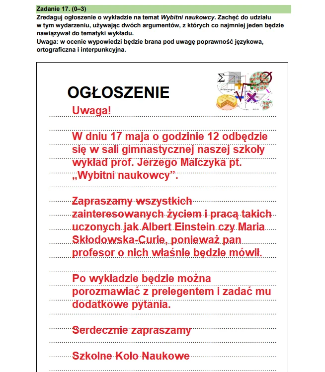Egzamin ósmoklasisty 2026, język polski. Arkusz CKE i odpowiedzi - zadanie 17