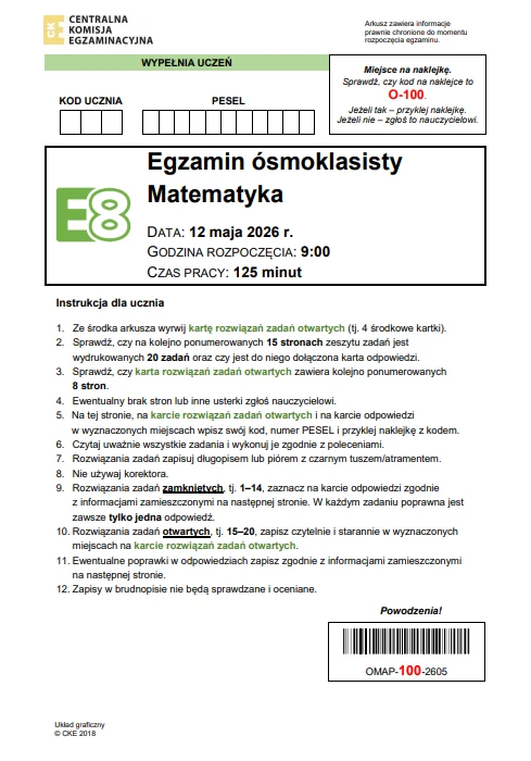 Egzamin ósmoklasisty 2026, matematyka. Arkusz CKE i odpowiedzi - strona 1