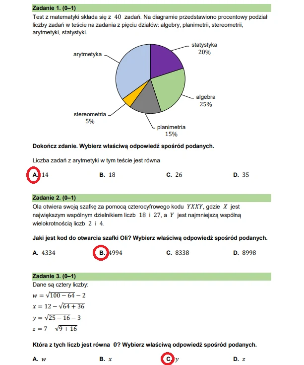 Egzamin ósmoklasisty 2026, matematyka. Arkusz CKE i odpowiedzi - zadania 1-3