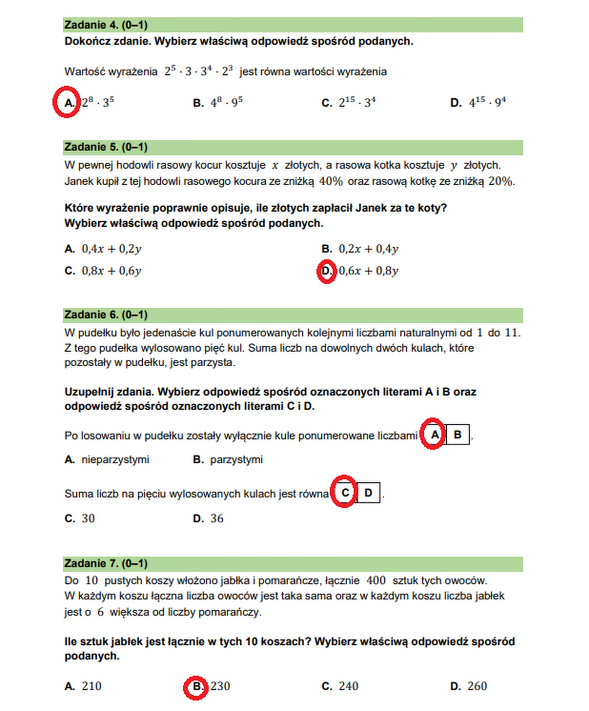 Egzamin ósmoklasisty 2026, matematyka. Arkusz CKE i odpowiedzi - zadania 4-7