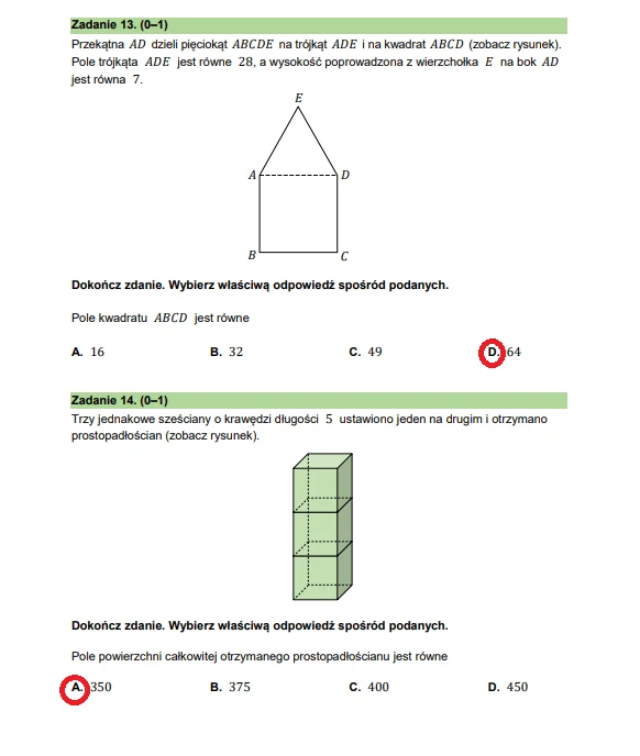 Egzamin ósmoklasisty 2026, matematyka. Arkusz CKE i odpowiedzi - zadania 13-14