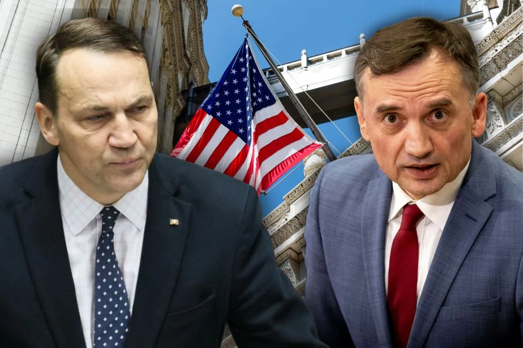 Sprawa Zbigniewa Ziobry. MSZ zwróciło się do ambasady USA Radosław Sikorski i Zbigniew Ziobro na tle flagi USA