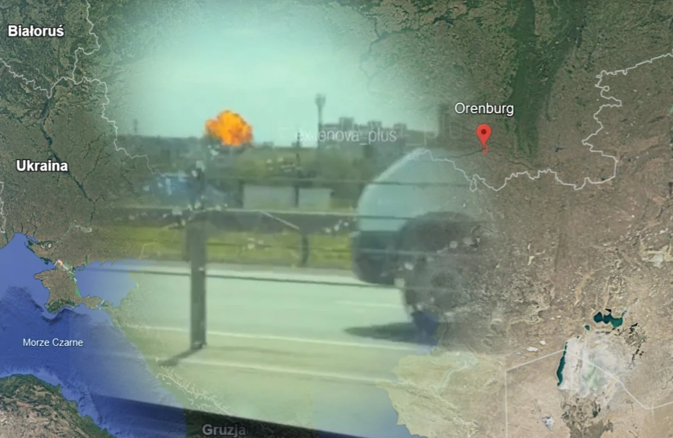 Atak w mieście Orenburg w Rosji Eksplozja w Orenburgu na tle mapy Rosji
