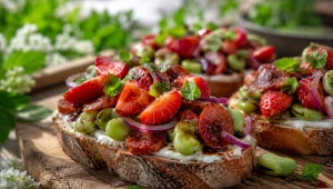 Kanapki z chorizo, bobem i truskawkami