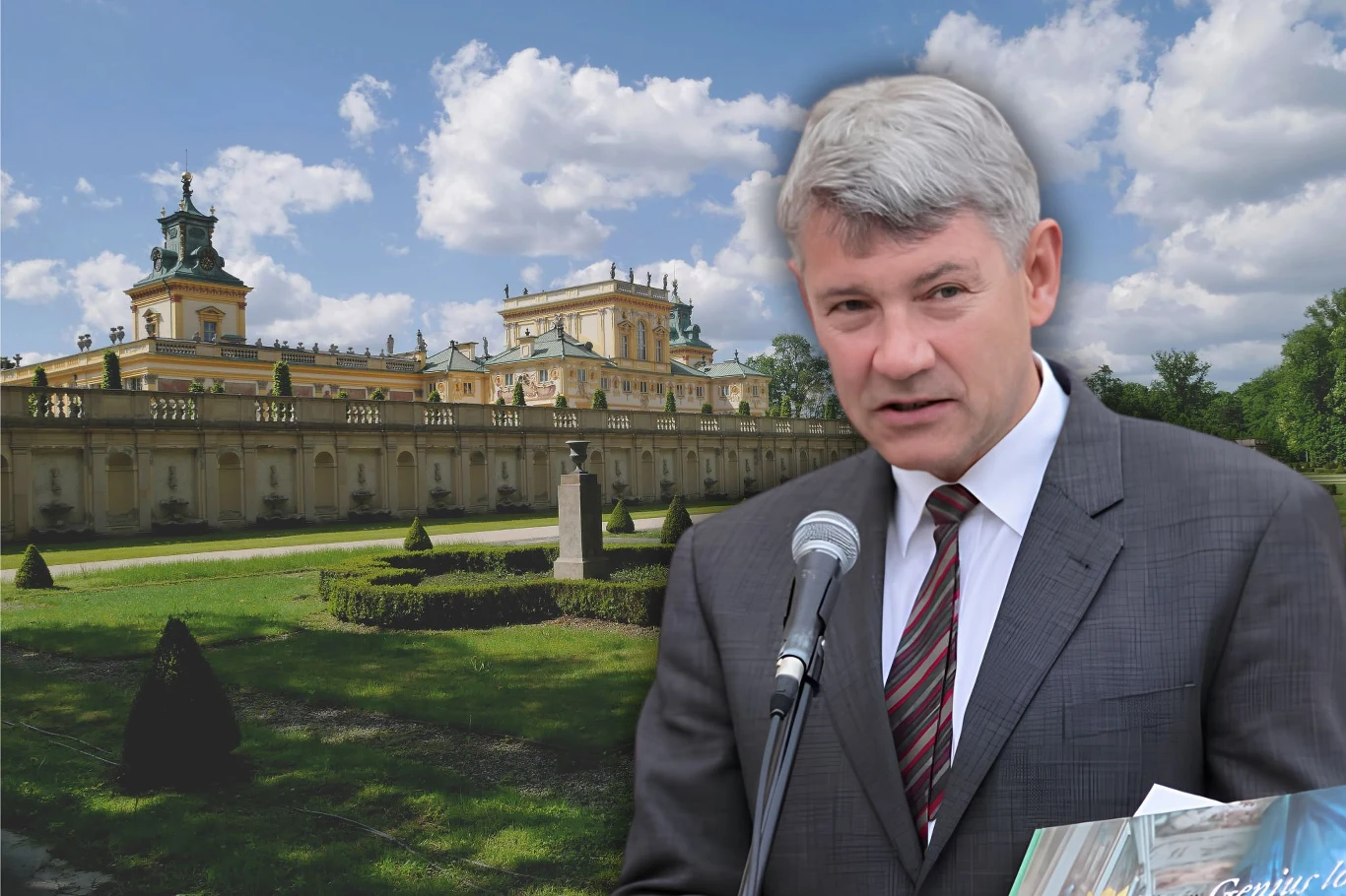 Dyrektor muzeum w Wilanowie Paweł Jaskanis odwołany Paweł Jaskanis na tle pałacu w Wilanowie