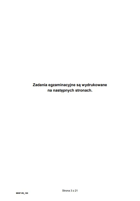 Czarny tekst informujący o wydrukowaniu zadań egzaminacyjnych na kolejnych stronach, umieszczony centralnie na białym tle.