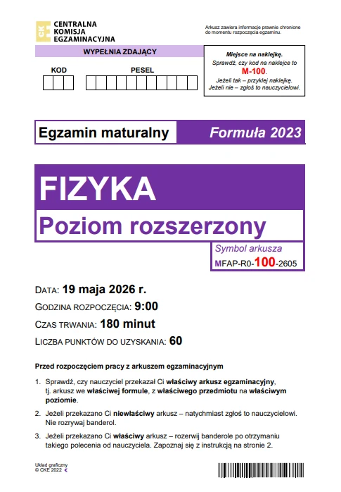 Matura 2026. Fizyka, poziom rozszerzony. Arkusz CKE i rozwiązania - strona 1