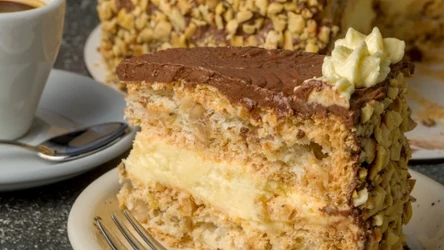 Homemade Kyiv cake. The famous Ukrainian bakery products. Selective focus.