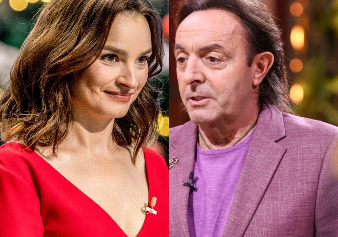 Anna Starmach i Michel Moran Anna Starmach i Michel Moran w studiu programu MasterChef. Oboje mają przypięte mikrofony.