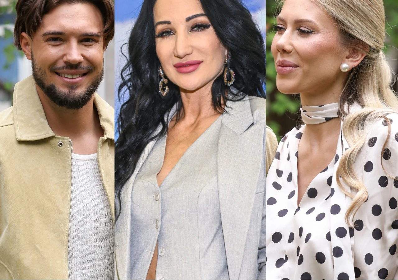 Leon Myszkowski, Justyna Steczkowska, Ksenia Ngo Leon Myszkowski, Justyna Steczkowska oraz Ksenia Ngo pozują do zdjęcia na tle zieleni.