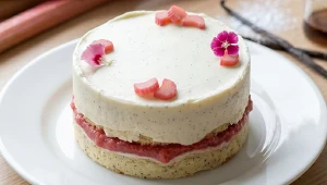 Banto cake z waniliowym kremem i rabarbarową frużeliną