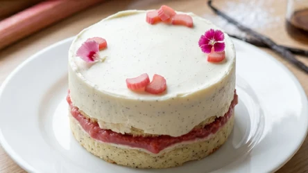Banto cake z waniliowym kremem i rabarbarową frużeliną