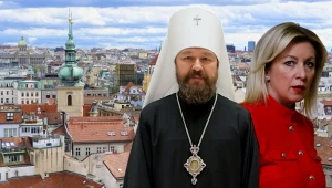 Duchowny prawosławny zatrzymany w Czechach. Na zdj. panorama Pragi, metropolita Hilarion i rzeczniczka rosyjskiego MSZ Marija Zacharowa